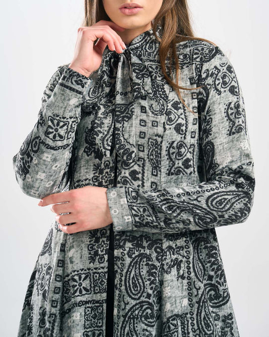 DR092 فستان حرير مطبوع