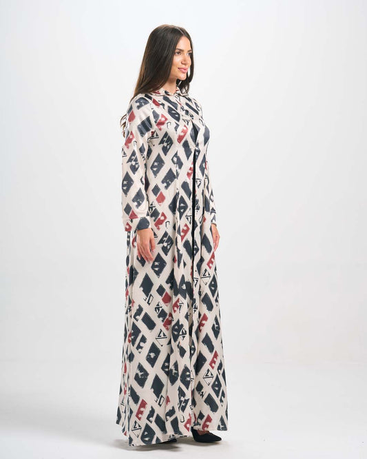 DR093 فستان حرير مطبوع