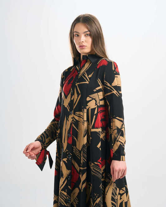 DR094 فستان حرير مطبوع