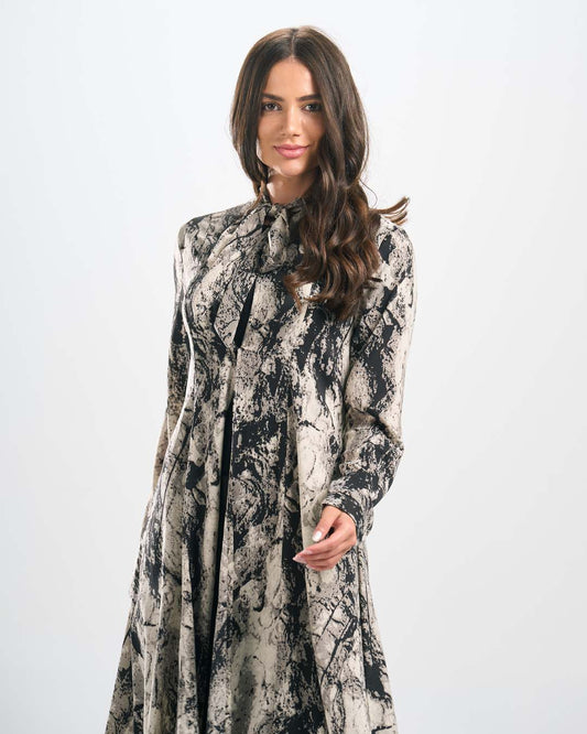 DR096 فستان حرير مطبوع