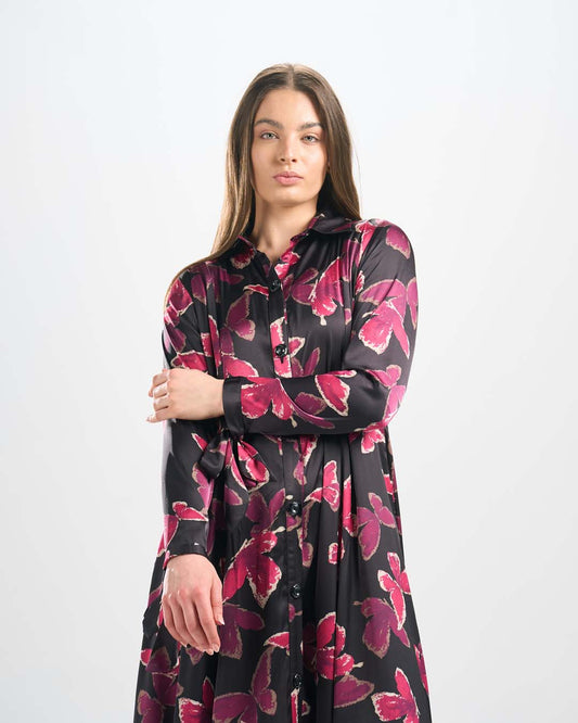 DR097 فستان حرير مطبوع