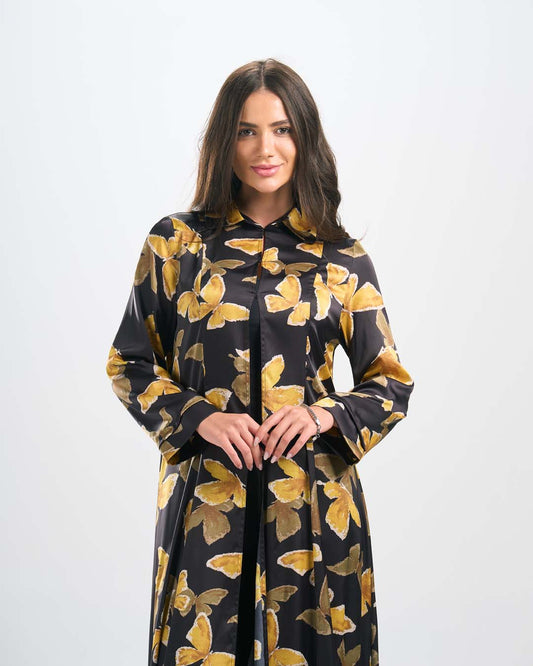 DR103 فستان حرير مطبوع