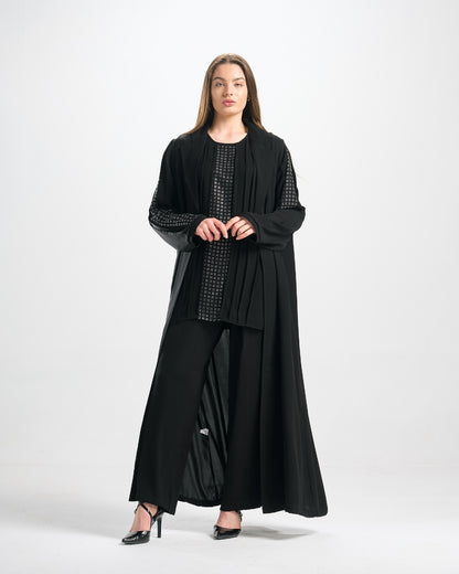 طقم عباية سهرة (عباية فصوص + توب + بنطلون) - TS018