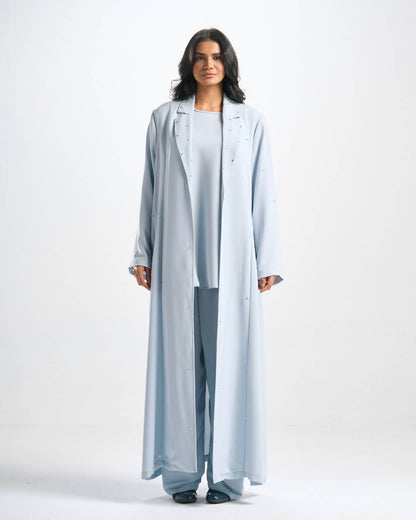 طقم عباية سهرة (عباية فصوص + توب + بنطلون) - TS017