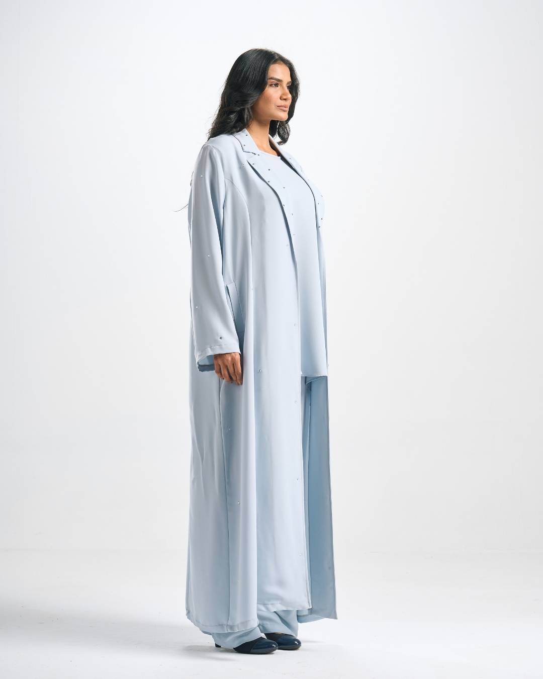 طقم عباية سهرة (عباية فصوص + توب + بنطلون) - TS017