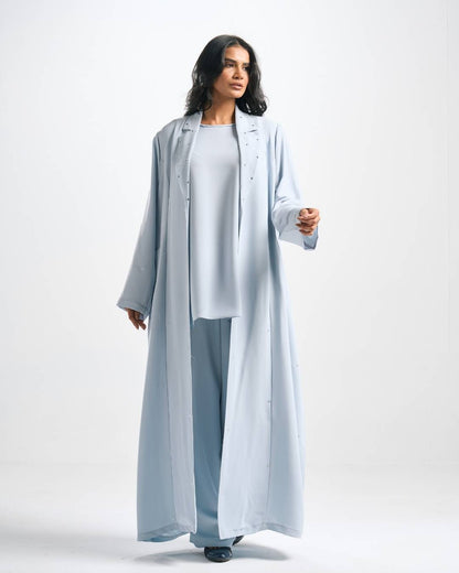 طقم عباية سهرة (عباية فصوص + توب + بنطلون) - TS017