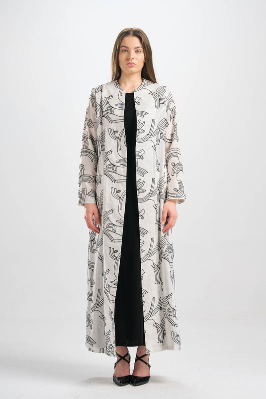 Embroidery Linen Summer Abaya - AS013