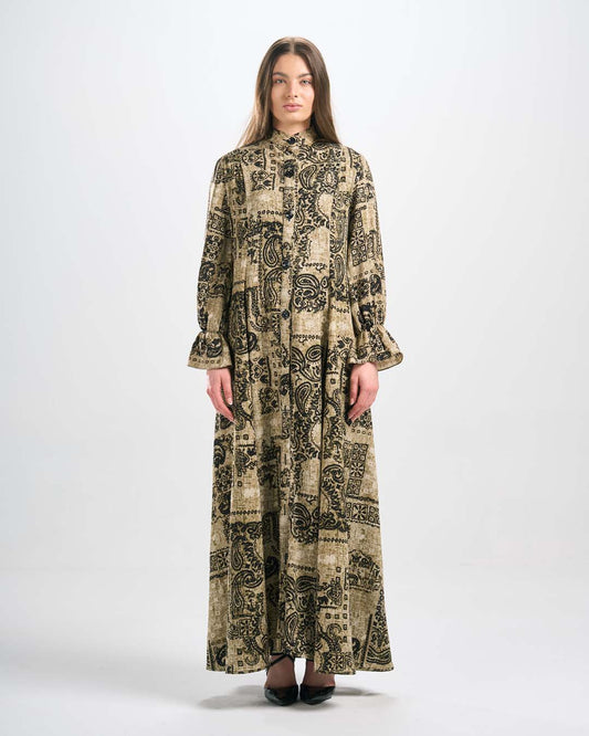 DR091  فستان حرير مطبوع