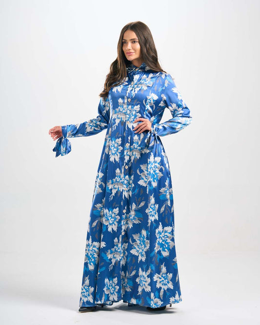 DR098  فستان حرير مطبوع