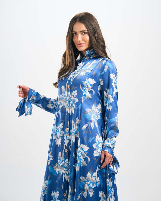 DR098  فستان حرير مطبوع