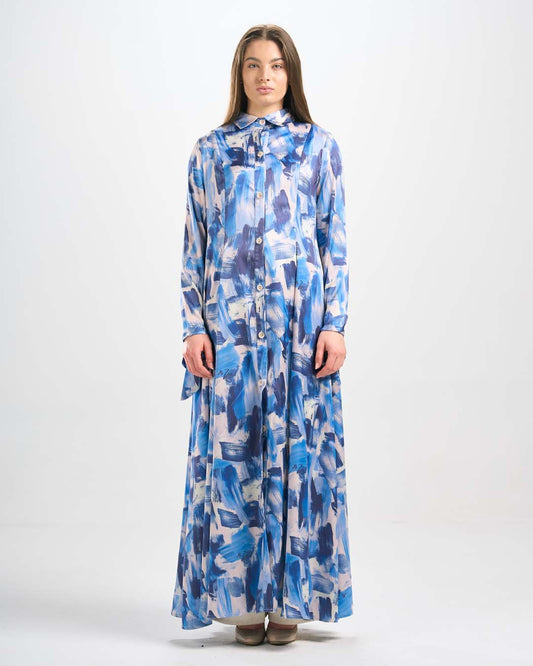 DR099  فستان حرير مطبوع