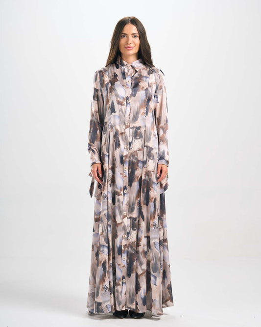 DR100  فستان حرير مطبوع