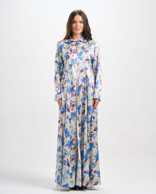 DR102  فستان حرير مطبوع