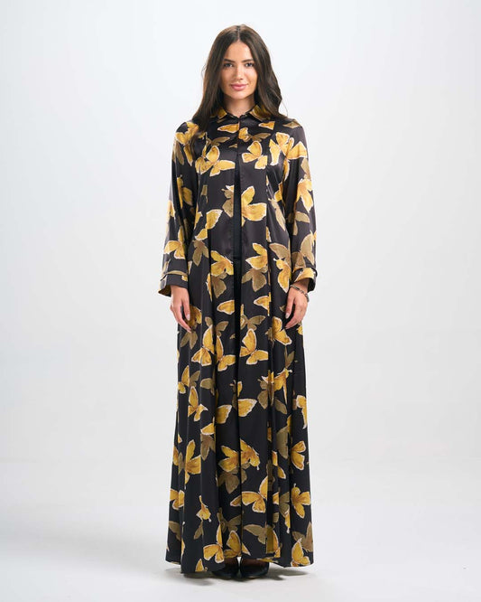 DR103  فستان حرير مطبوع